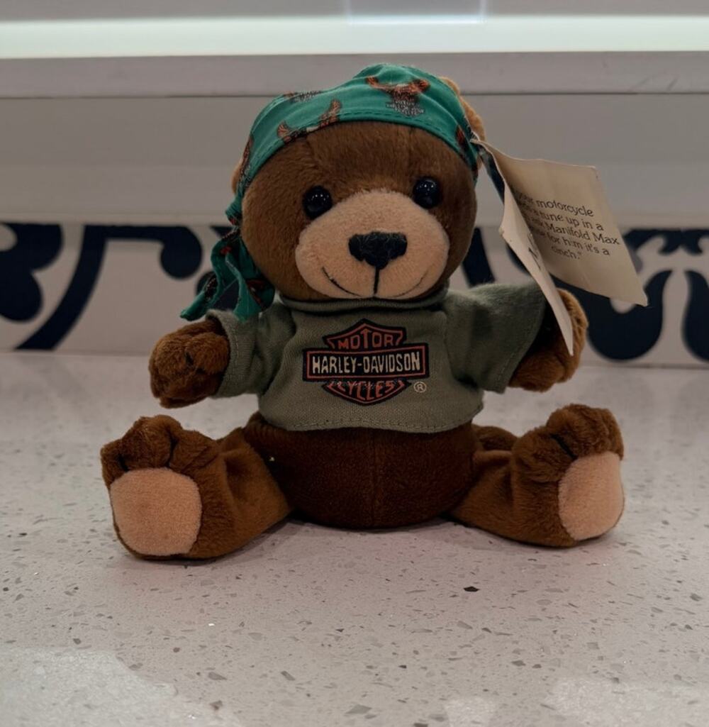 Vintage 1998 Harley Davidson Manifold Max Bear Bean Bag Plush 6” With Tag